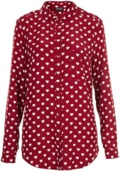 Topshop Heart Print Marocain Shirt in red at Nordstrom