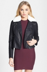 Topshop Jenson Faux Fur Collar Biker Jacket at Nordstrom