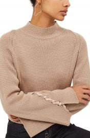 Topshop Lace Sleeve Funnel Neck Sweater at Nordstrom