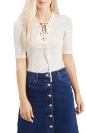 Topshop Lace-Up Short Sleeve Crop Top in white at Nordstrom