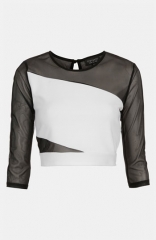 Topshop Mesh Slash Crop Top at Nordstrom