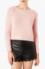 Topshop Monster Fluffy Crop Sweater in pink at Nordstrom