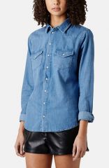 Topshop Moto Fitted Western Denim Shirt at Nordstrom