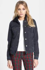 Topshop Moto Fleece Collar Denim Jacket at Nordstrom