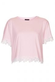 Topshop Organza Trim Crop Tee in pink at Nordstrom