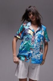 Topshop Oversize Resort Print Button-Up Shirt at Nordstrom