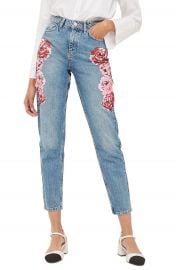 Topshop Peony Print Crop Mom Jeans at Nordstrom