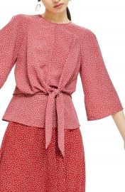 Topshop Petite Spot Knot Front Blouse at Nordstrom