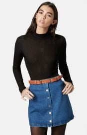 Topshop Rib Knit Funnel Neck Top in black at Nordstrom