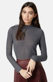 Topshop Rib Knit Funnel Neck Top in grey at Nordstrom