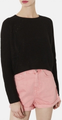 Topshop Ribbed Crop Sweater in black at Nordstrom