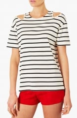 Topshop Split Shoulder Stripe Tee at Nordstrom