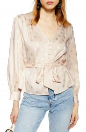 Topshop Spot Jacquard Belted Top   Nordstrom at Nordstrom