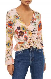 Topshop Star  amp  Floral Print Ruched Blouse   Nordstrom at Nordstrom