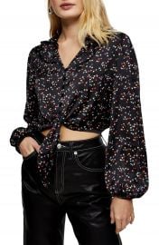 Topshop Star  amp  Heart Print Tie Satin Top   Nordstrom at Nordstrom