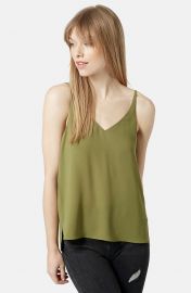 Topshop Strappy V-Neck Camisole in Olive at Nordstrom