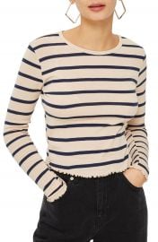 Topshop Stripe Lettuce Hem Crop Top  Regular   Petite at Nordstrom