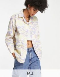 Topshop Tall oversized lightweight shacket in pastel camo print at ASOS