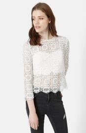 Topshop Three-Quarter Sleeve Crochet Top at Nordstrom