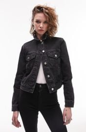 Topshop Tilda Crop Denim Jacket in Washed Black at Nordstrom