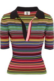 Topshop Unique   Striped ribbed stretch-knit polo shirt at Net A Porter