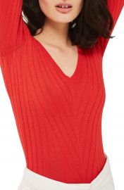 Topshop Wide Double V-Neck Ribbed Knit Top at Nordstrom