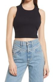 Topshop Wide Rib Cotton Blend Crop Tank Top at Nordstrom