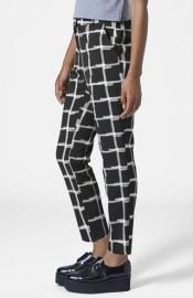 Topshop Windowpane Print Crepe Cigarette Pants at Nordstrom