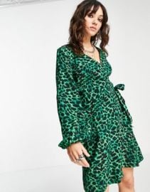 Topshop animal wrap dress in green at ASOS