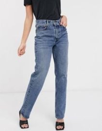 Topshop dad cotton jeans in mid blue - MBLUE at ASOS