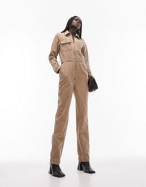 Topshop denim boilersuit in sand at ASOS