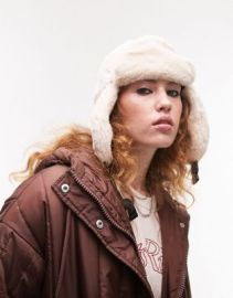 Topshop faux fur trapper hat in cream at ASOS