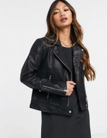 Topshop faux leather biker jacket in black at ASOS