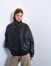 Topshop faux leather padded seam detail bomber jacket in black | ASOS at ASOS