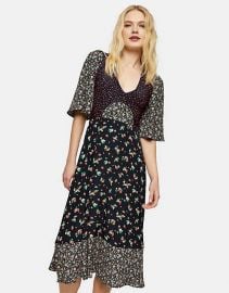 Topshop floral mixed print midi dress in multi at ASOS