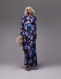 Topshop floral seamed long sleeve midi dress in multi at ASOS