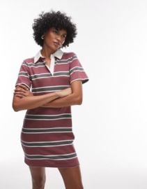 Topshop jersey shrunken polo mini dress in red stripe at ASOS
