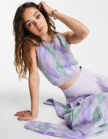 Topshop knitted lilac argyle crop tank top at ASOS