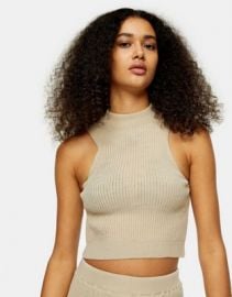 Topshop knitted racer tank in beige - part of a set at ASOS