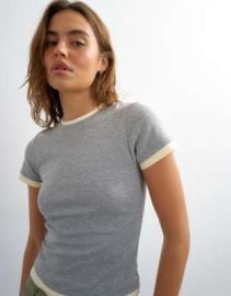 Topshop layered short sleeve fitted tee in gray yellow at ASOS