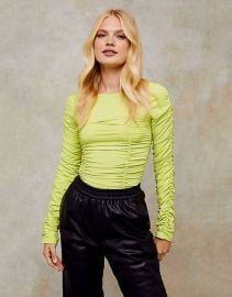 Topshop long sleeve ruched top in yellow at ASOS