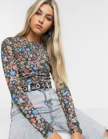 Topshop mesh top in multi floral at Asos