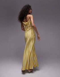 Topshop premium cami slip midi dress with beaded straps in yellow stripe print at ASOS