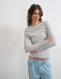 Topshop printed double layer long sleeve top in mono at ASOS