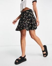 Topshop rose bud button through skirt in black at ASOS