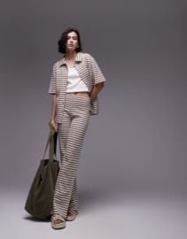 Topshop stripe wide leg pants in neutral - part of a set at ASOS