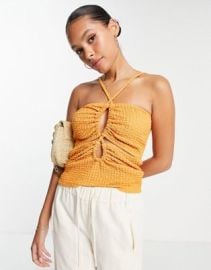 Topshop textured halter strappy cami in orange at ASOS