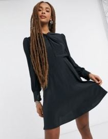 Topshop twist neck mini dress in black at ASOS