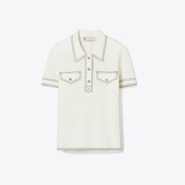 Topstitch Wool Polo Womenx27s Designer Sweaters Tory Burch at Tory Burch