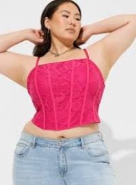 Torrid Lace Corset Crop Top in Pink Peacock at Torrid